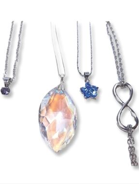 5Pc Jewelry Set Faux Diamond Gemstone Necklace Silver Bangle Infinity Bracelet